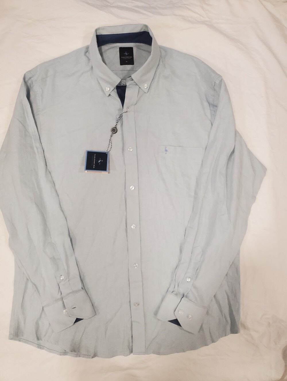 TailorByrd Collection Mens Linen Rayon Blend Shirt XL Grey Blue Long Sleeve NWT